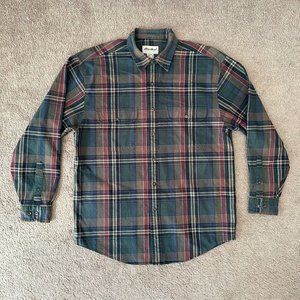 Eddie Bauer Shirt Mens Medium Flannel Green Plaid Cabincore Gorpcore Button Up